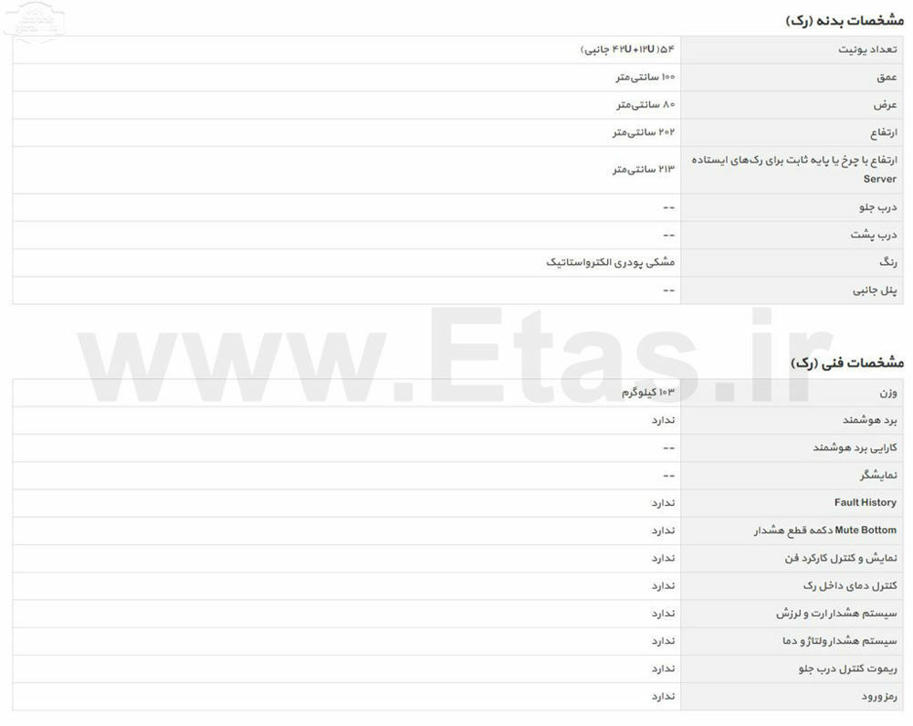 مشخصات فنی رک ایستاده تیام مدل trg-1054c